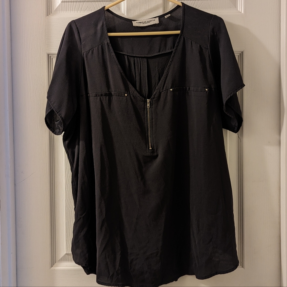 Grey Chiffon Gold Zipper Top - Picture 2 of 4